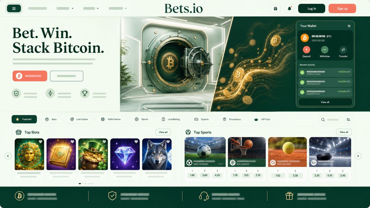Bets.io Bitcoin casino homepage screenshot